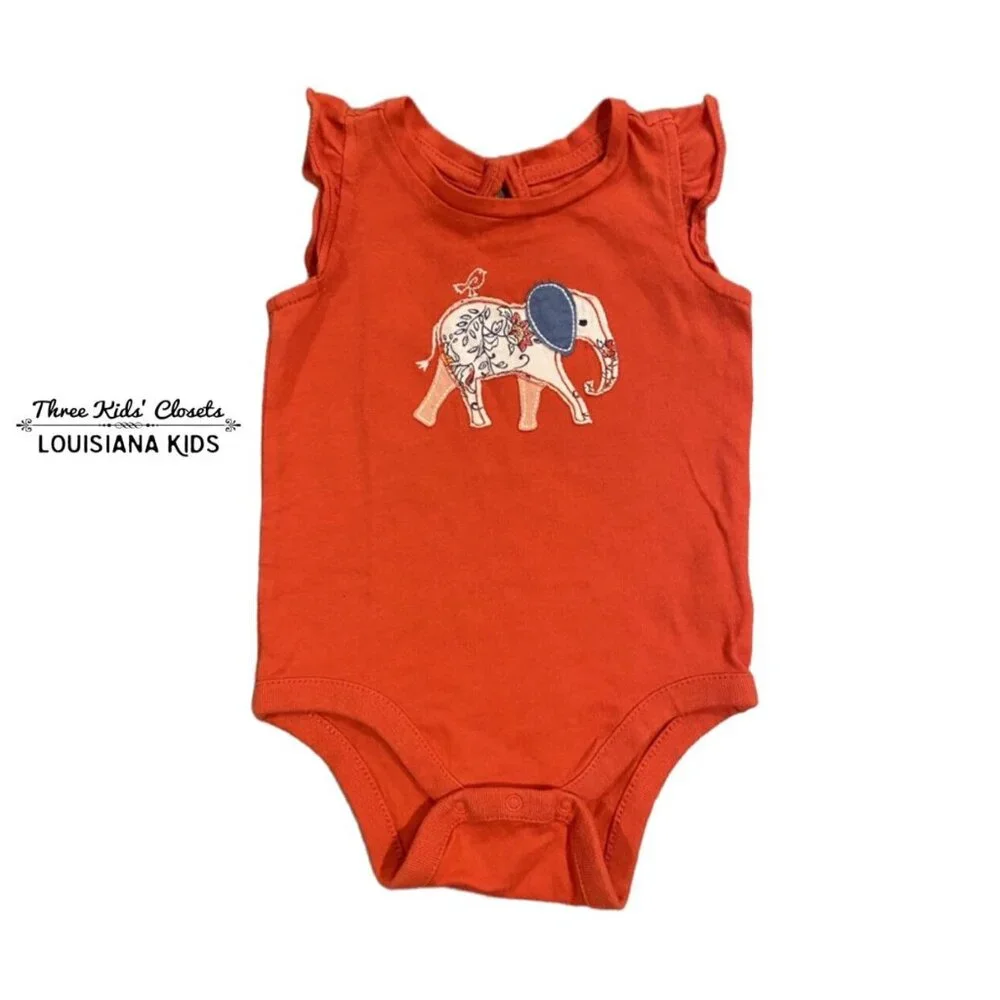 Baby Gap 3-6m Red Elephant Appliqué Bodysuit Onesie